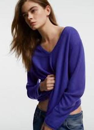 Кашемировый пуловер massimo dutti ✨ васильковый свободный с v-вырезом