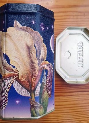 Жестяная коробочка ирис рисунок, с крышкой, 0.3 л, на декор