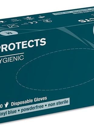 Виниловые одноразовые перчатки синие protects hygienic размер m (100 шт / 50 пар)