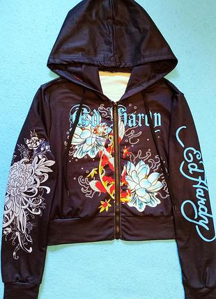 Ed hardy s бомбер худі укорочений  чорний колір відмінний стан. ед харді