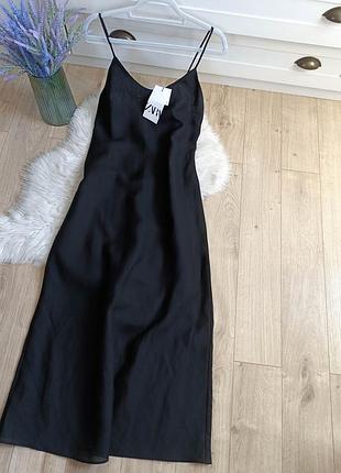 Платье средней длины с льном - zw collection от zara, размер xs