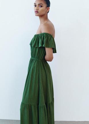 Металлизированное полосатое платье мидиот zara, размер s, м