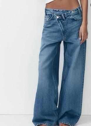 Джинси wide leg zara з асиметричною застібкою