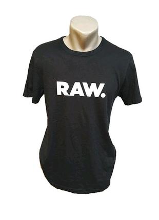 Чорна чоловіча футболка g-star raw з великим білим логотипом оригінал розмір s