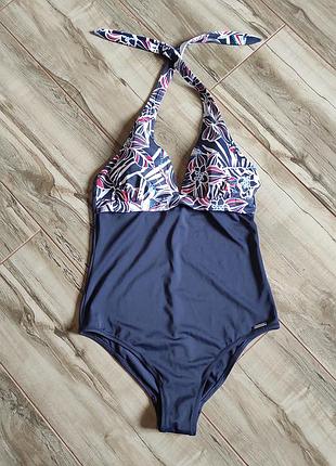 Суцільний синій купальник seaside beachwear tcm tchibo з квітковим принтом, розмір м (38)