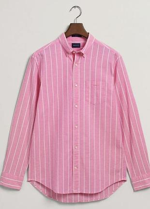 👔 нова чоловіча сорочка gant regular fit striped oxford shirt (perky pink) ✨ m размер в вертикальную полоску