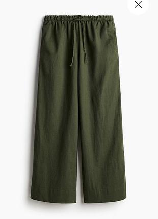 Широкі штани палаццо льон/бавовна жіночі h&m зелені однотонні розмір xs