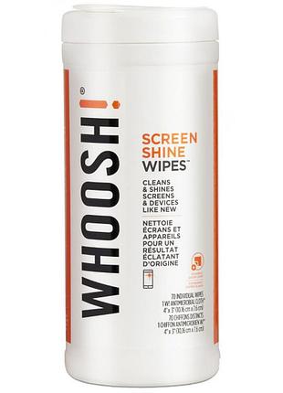 Средство для очистки экранов whoosh! 70 wipes, 70 салфеток, микрофибра 14×14 см