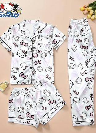 Дитяча атласна піжама hello kitty трійка