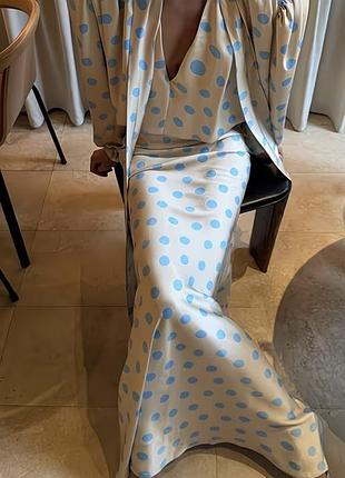 Костюм блузка та спідниця максі в горох