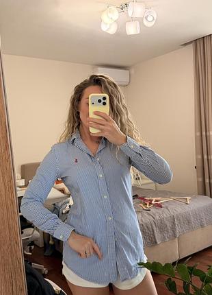 Жіноча сорочка polo ralph lauren custom fit блакитна смужка 100% cotton