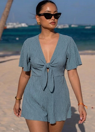 Текстура жатка 🌴 комбинезон ромпер new look petite 👗 летний короткий с завязкой ☀️ пляжный легкий комбинезон