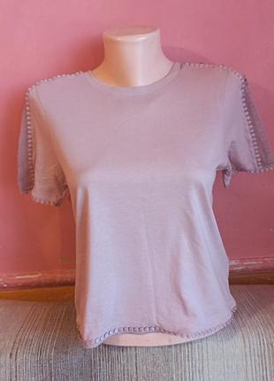Базова футболка topshop з мереживом кроше та помпонами, р. m (eur 38 / uk 10)