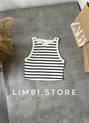 🌷якісний бавовняний топ h&m у смужку смугастий кроп топ в полоску полосатый укороченый бавовна