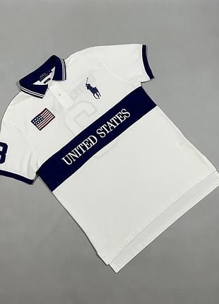Вінтажне чоловіче поло polo ralph lauren «united states» big pony / chief keef y2k розмір l ідеальний стан