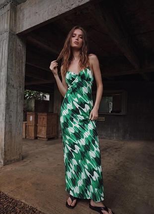 Зелена сукня від zara , довге шовкове плаття zara , m