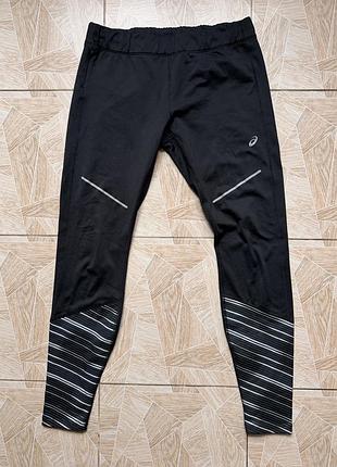 Спортивные штаны asics h1 keeps you warm running tights men size l black reflective thermal zip