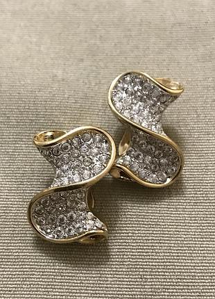 Розкішні кліпси з кристалами swarovski в позолоті вінтаж