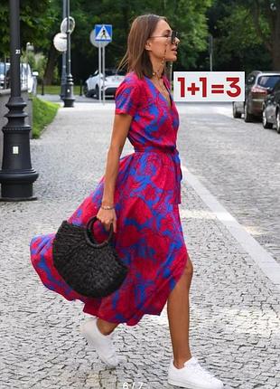 1+1=3 🎁 яскрава сукня на запах у квітковий принт