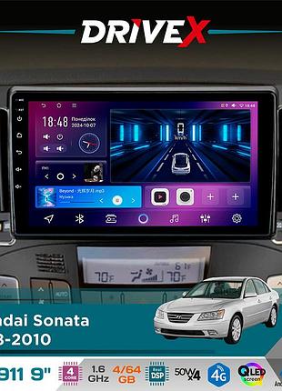 Штатна магнітола для hyundai sonata 2008-2010 drivex se-911 4+64гб qled 9" android 4-ядерний 4x50w(tda7851) dsp бездротовий
