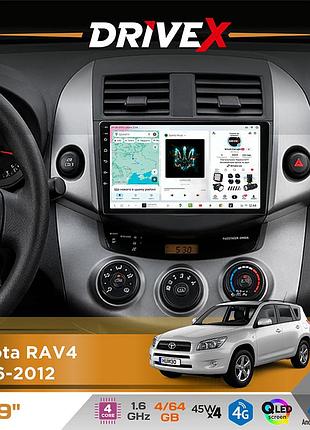 Штатна магнітола для toyota rav4 2006-2012 drivex s3 qled 9" android 8-ядерний 1.6ггц 4x64гб sim-картка 3g/4g 7388 4x45w asp