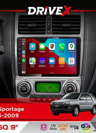 Штатна магнітола для kia sportage 2005-2009 drivex un5 qled 9" android 4-ядерний 2+32гб 4x45w бездротовий carplay та androidauto
