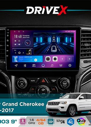 Штатна магнітола для jeep grand cherokee 2013-2017 drivex se-903 qled 9" android 8-ядерний 4+64гб sim-картка 3g/4g dsp