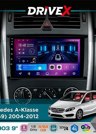 Штатна магнітола для mercedes a-klasse (w169) 2004-2012 drivex se-903 qled 9" android 8-ядерний 4+64гб sim-картка 3g/4g dsp