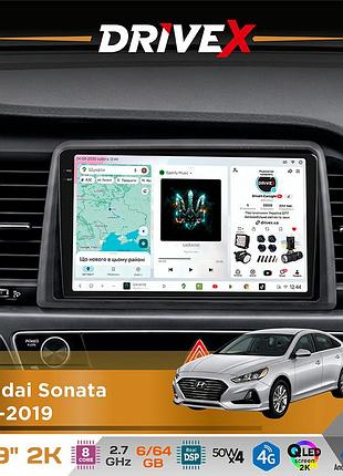 Штатна магнітола для hyundai sonata 2018-2019 drivex s7 2k qled 9" android 8-ядерний 2.7ггц 6x64гб sim-картка 3g/4g ak7808 ab