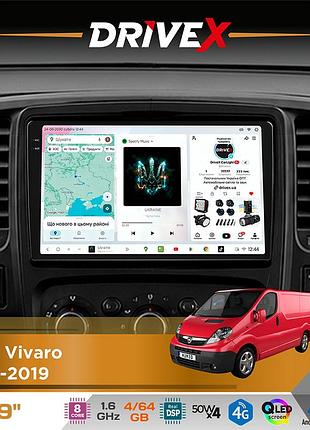 Штатна магнітола для opel vivaro 2014-2019 drivex s4 qled 9" android 8-ядерний 1.6ггц 4x64гб sim-картка 3g/4g tda7851 4x50w dsp