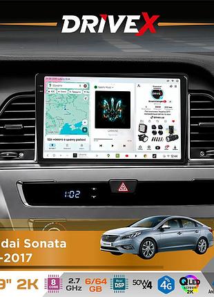 Штатна магнітола для hyundai sonata 2015-2017 drivex s7 2k qled 9" android 8-ядерний 2.7ггц 6x64гб sim-картка 3g/4g ak7808 ab