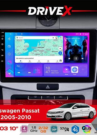 Штатная магнитола для volkswagen passat (b6) 2005-2010 drivex a-1003 qled 10" android 2+32гб 4-ядерный 4x50w(tda7851) беспроводной