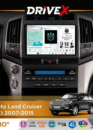 Штатна магнітола для toyota land cruiser (200) 2007-2015 drivex s4 qled 10" android 8-ядерний 1.6ггц 4x64гб sim-картка 3g/4g