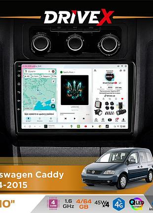 Штатна магнітола для volkswagen caddy 2004-2015 drivex s3 qled 10" android 8-ядерний 1.6ггц 4x64гб sim-картка 3g/4g 7388 4x45w asp