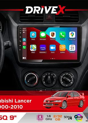 Штатная магнитола для mitsubishi lancer ix 2000-2010 drivex un5 qled 9" android 4-ядерный 2+32гб 4x45w беспроводной carplay и