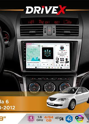 Штатна магнітола для mazda 6 2008-2012 drivex s3 qled 9" android 8-ядерний 1.6ггц 4x64гб sim-картка 3g/4g 7388 4x45w asp tm2313