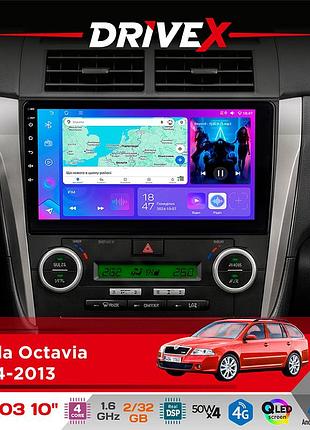Штатная магнитола для skoda octavia 2004-2013 drivex a-1003 qled 10" android 2+32гб 4-ядерный 4x50w(tda7851) беспроводной carplay и
