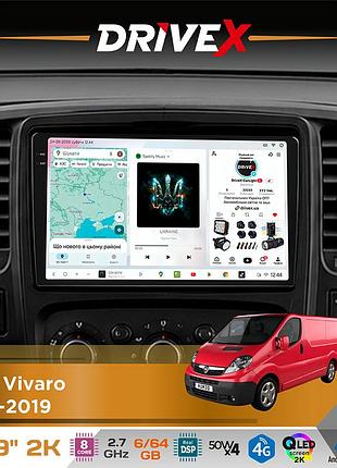 Штатна магнітола для opel vivaro 2014-2019 drivex s7 2k qled 9" android 8-ядерний 2.7ггц 6x64гб sim-картка 3g/4g ak7808 ab 4x50w