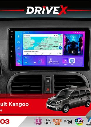 Штатная магнитола для renault kangoo 2013+ drivex a-903 qled 9" android 4-ядерный 2+32гб 4x50w(tda7851) беспроводной carplay и