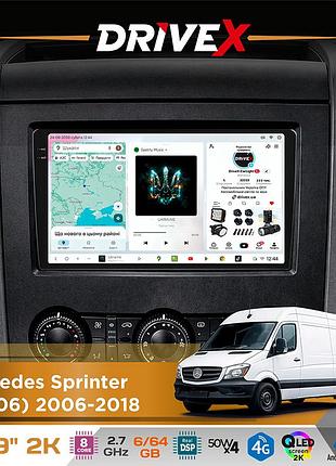 Штатная магнитола для mercedes sprinter (w906) 2006-2018 drivex s7 2k qled 9" android 8-ядерный 2.7ггц 6x64гб sim-карта 3g/4g