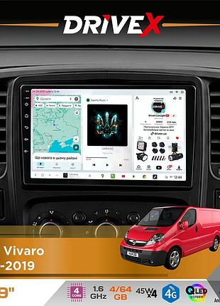 Штатна магнітола для opel vivaro 2014-2019 drivex s3 qled 9" android 8-ядерний 1.6ггц 4x64гб sim-картка 3g/4g 7388 4x45w asp