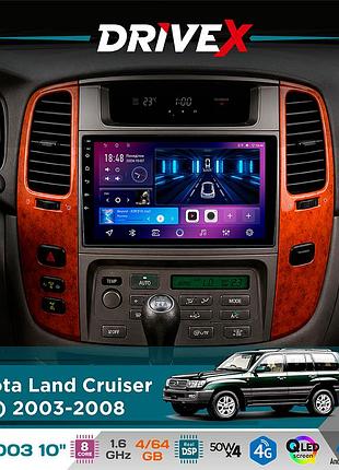Штатная магнитола для toyota land cruiser (100) 2003-2008 drivex se-1003 qled 10" android 8-ядерный 4+64гб sim-карта 3g/4g dsp