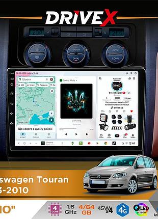 Штатная магнитола для volkswagen touran 2003-2010 drivex s3 qled 10" android 8-ядерный 1.6ггц 4x64гб sim-карта 3g/4g 7388 4x45w