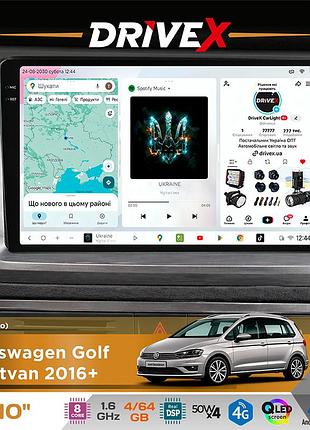 Штатна магнітола для volkswagen golf sportvan 2016+ drivex s4 qled 10" android 8-ядерний 1.6ггц 4x64гб sim-картка 3g/4g tda7851