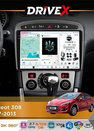 Штатна магнітола для peugeot 308 2007-2013 drivex s7+ 2k qled 9" android 8-ядерний 2.7ггц 8x128гб sim-картка 3g/4g ak7808 ab 4x50w