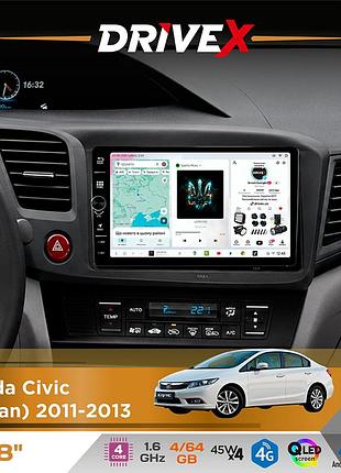 Штатная магнитола для honda civic (sedan) 2011-2013 drivex s3 qled 8" с физическими кнопками android 8-ядерный 1.6ггц 4x64гб