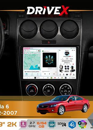 Штатна магнітола для mazda 6 2002-2007 drivex s7 2k qled 9" android 8-ядерний 2.7ггц 6x64гб sim-картка 3g/4g ak7808 ab 4x50w dsp