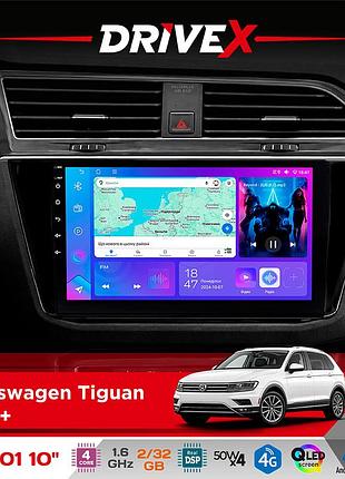 Штатна магнітола для volkswagen tiguan 2016+ drivex a-1001 10" android 4-ядерний 2+32гб 4x45w бездротовий carplay та androidauto