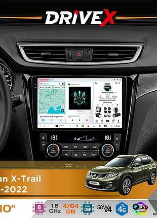 Штатна магнітола для nissan x-trail 2014-2022 drivex s4 qled 10" android 8-ядерний 1.6ггц 4x64гб sim-картка 3g/4g tda7851 4x50w