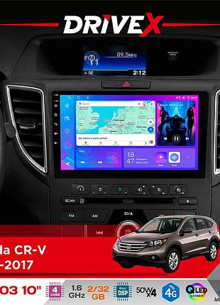 Штатная магнитола для honda cr-v 2012-2017 drivex a-1003 qled 10" android 2+32гб 4-ядерный 4x50w(tda7851) беспроводной carplay и